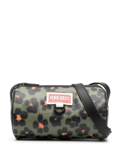 Kenzo Floral Leopard-print Shoulder Bag In Brown