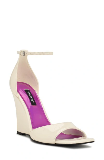 Nine West Hallena Ankle Strap Wedge Sandal In Cream Patent
