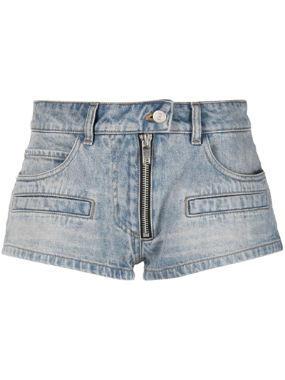 Courrèges Dirty Cotton Denim Baggy Shorts In Blue