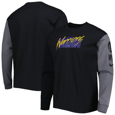 Nike Golden State Warriors Courtside  Men's Nba Long-sleeve Max90 T-shirt In Black