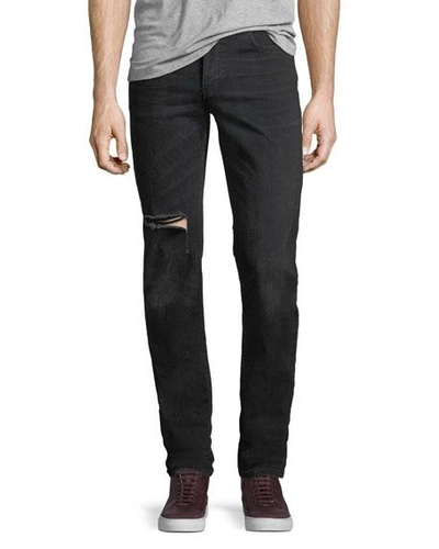 Balenciaga Japanese Denim Straight-leg Distressed Jeans In Black