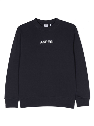 Aspesi Kids' Logo-print Cotton T-shirt In Blue