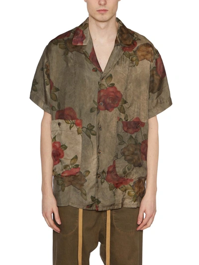 Uma Wang Floral-print Short-sleeve Shrit In Army Green/red
