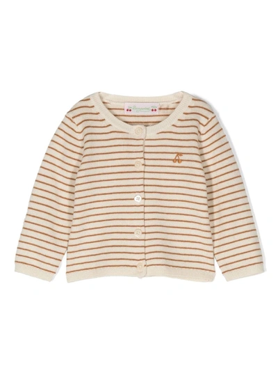 Bonpoint Babies' Striped Button-front Cardigan In Beige