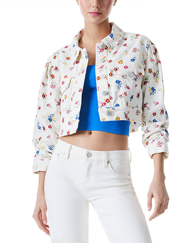 Alice And Olivia Renee Cropped Embroidered Denim Jacket In Nocolor