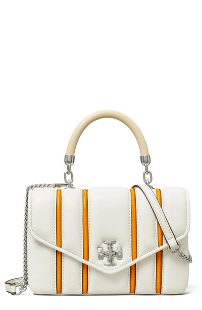 Tory Burch Kira Bombe Stripe Mini Top Handle Leather Crossbody Bag In Blanc,orange