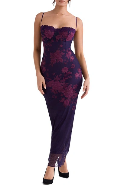 House Of Cb Aiza Floral Print Underwire Cocktail Dress In Grape