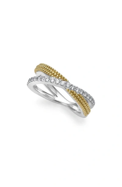 Lagos Caviar Luxe Diamond X Band Ring In Yellow/silver