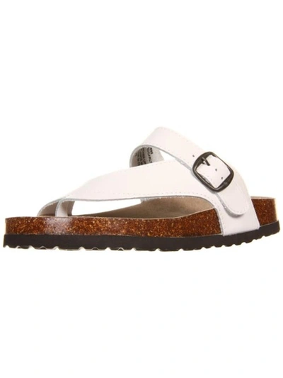 White Mountain Carly Womens Leather Textured Slide Sandals In White