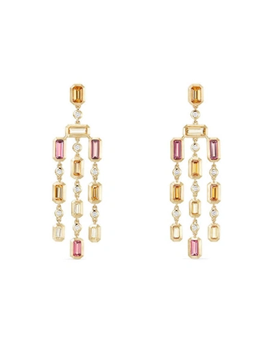David Yurman Novella Hampton Faceted Spessartite Garnet, Pink Tourmaline & Diamond Chandelier Earrings In Orange/gold