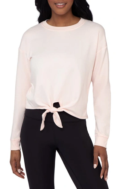 90 Degree By Reflex Brushed Terry Tie Hem Pullover In Champagne Pink