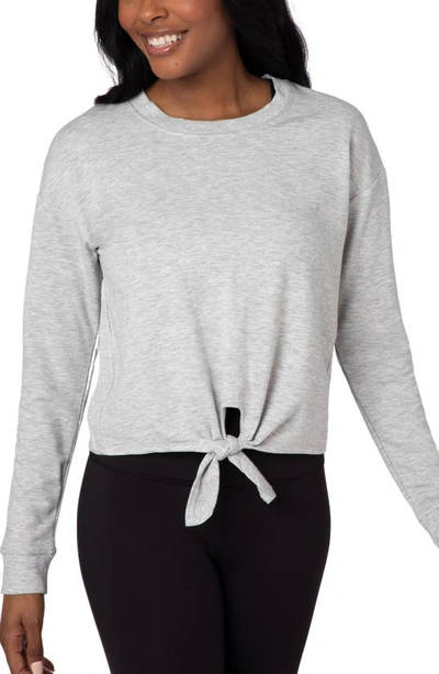 90 Degree By Reflex Brushed Terry Tie Hem Pullover In Heather Grey