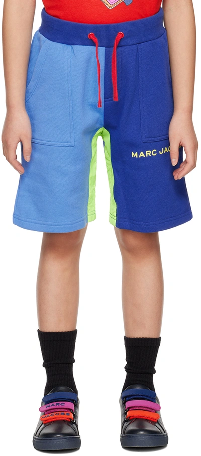 Marc Jacobs Boys Blue Logo Contrast Shorts In 784 Bleuet