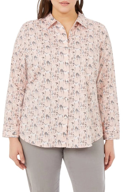 Foxcroft Davis Soft Zebra Cotton Button-up Shirt In Pink Champagne