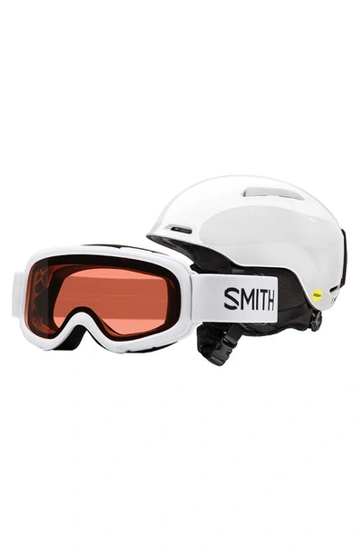 Smith Kids' Glide Snow Helmet With Mips & Gambler Goggles Set In White