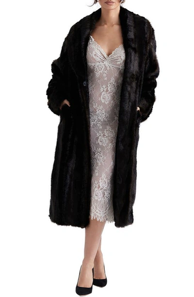 House Of Cb Long Faux Fur Coat In Dark Brown
