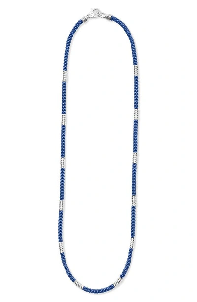 Lagos Blue Caviar Ceramic Beaded Necklace In Silver