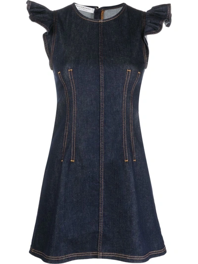 Philosophy Di Lorenzo Serafini Ruffle-trim Detail Denim Dress In Blu |  ModeSens