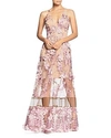 Dress The Population Gigi Floral Illusion Gown In Lilac/nude