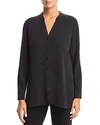 Eileen Fisher Silk Georgette Crepe Button-front Top, Petite In Black