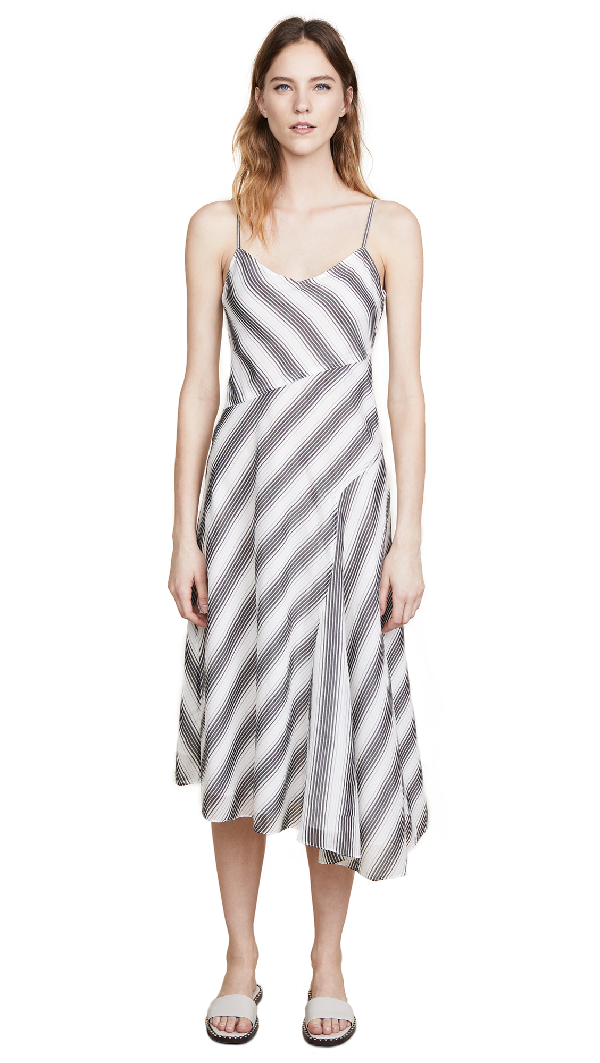 Theory Summer Athens Spaghetti-strap Striped Dress In Ivory/black ...
