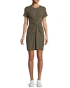 Theory Knotted Short-sleeve T-shirt Dress In Faded Army