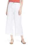 Eileen Fisher Organic Cotton Garment-dyed Denim Wide-leg Ankle Jeans With Raw Edges In White
