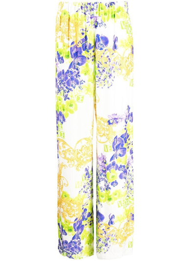 Versace Orchid Print Viscose Cady Wide Leg Pants In Multi