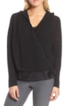 Eileen Fisher Organic Linen Knit Hooded Wrap Cardigan In Black
