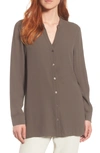 Eileen Fisher Silk Georgette Crepe Button-front Top In Rye