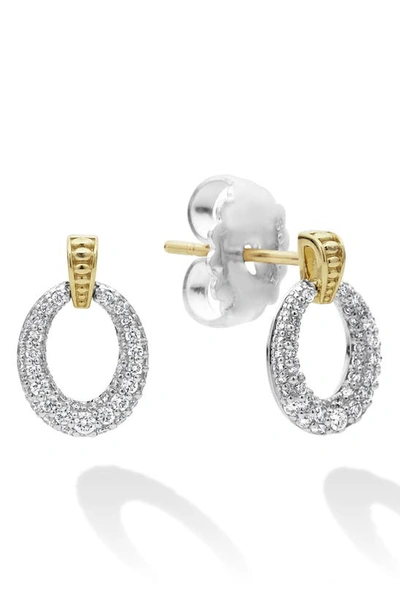 Lagos Two Tone Caviar Diamond Oval Earrings In White/yellow