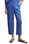 Mango Tie Waist Linen Crop Pants In Blue
