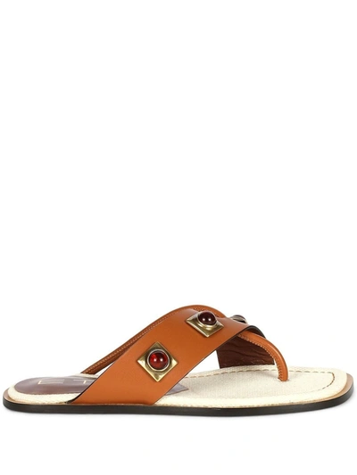 Etro Stone-embellished Thong-strap Sandals In Brown