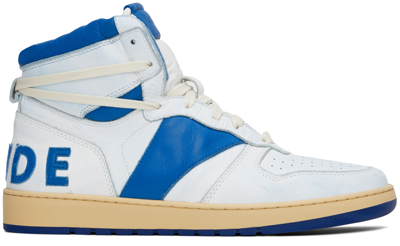 Rhude Rhecess-hi Leather Sneakers In Blue