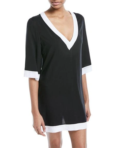 Jets By Jessika Allen Classique V-neck Kaftan Coverup In Black