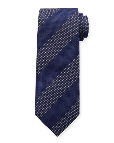 Tom Ford Wide Textured Stripe Silk Tie In Dark Blue