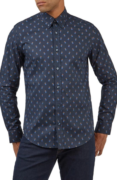 Ben Sherman Regular Fit Dot Print Cotton Button-down Shirt In Midnight