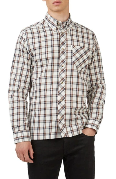 Ben Sherman Check Cotton Button-down Shirt In Ivory