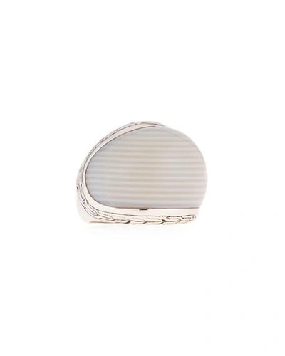 John Hardy Sterling Silver Classic Chain Domed White Agate Ring In Silver/ White Agate