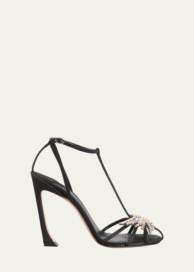 Piferi Maggio Crystal Satin T-strap Sandals In Black