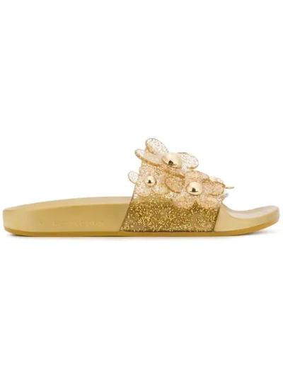 Marc Jacobs Daisy Pave Aqua Pool Slide Sandal In Gold