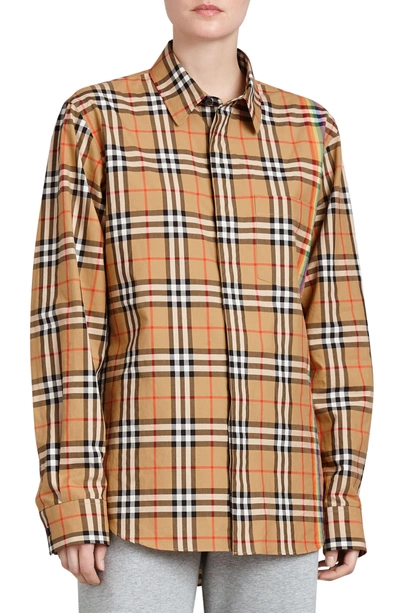 Burberry Rainbow Vintage Checked Cotton Shirt In Aetique Yellow | ModeSens