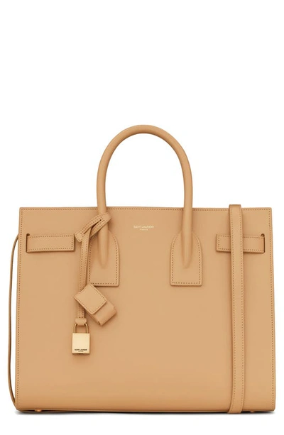 Saint Laurent Small Sac De Jour Leather Tote With Pouch In Brown