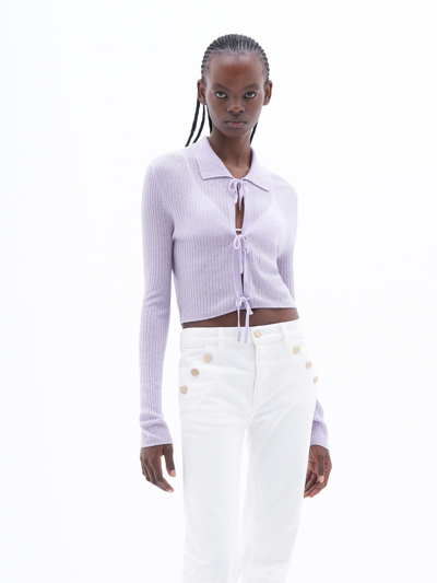 Filippa K Cropped Tie Cardigan In Purple