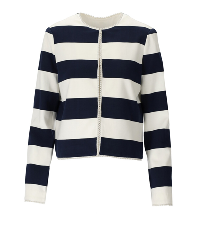 Twinset Striped Jacket With Pearls In Blue