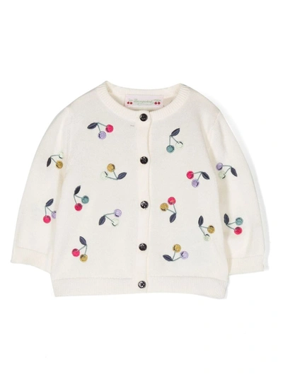 Bonpoint Babies' Embroidered Cherry-motif Cardigan In Neutrals