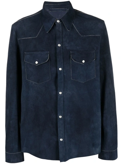 Salvatore Santoro Button-up Leather Shirt In Blue