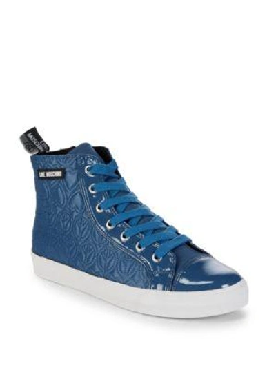 Love Moschino Quilted High-top Sneakers In Blue