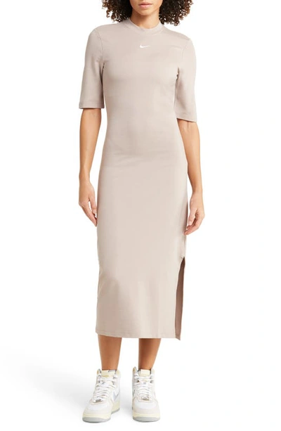 Nike Essential Midi T-shirt Dress In Diffused Taupe/ White