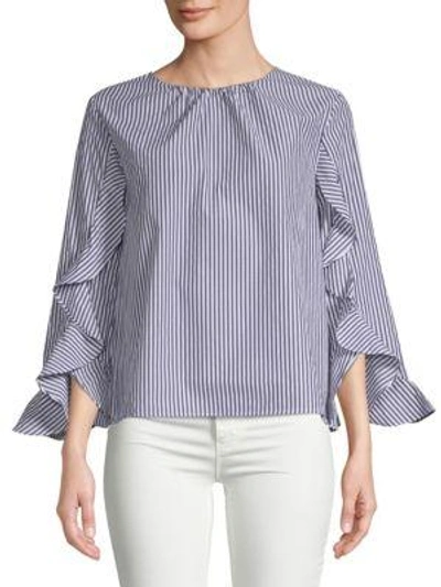 Collective Concepts Ruffle Sleeve Top In Blue White